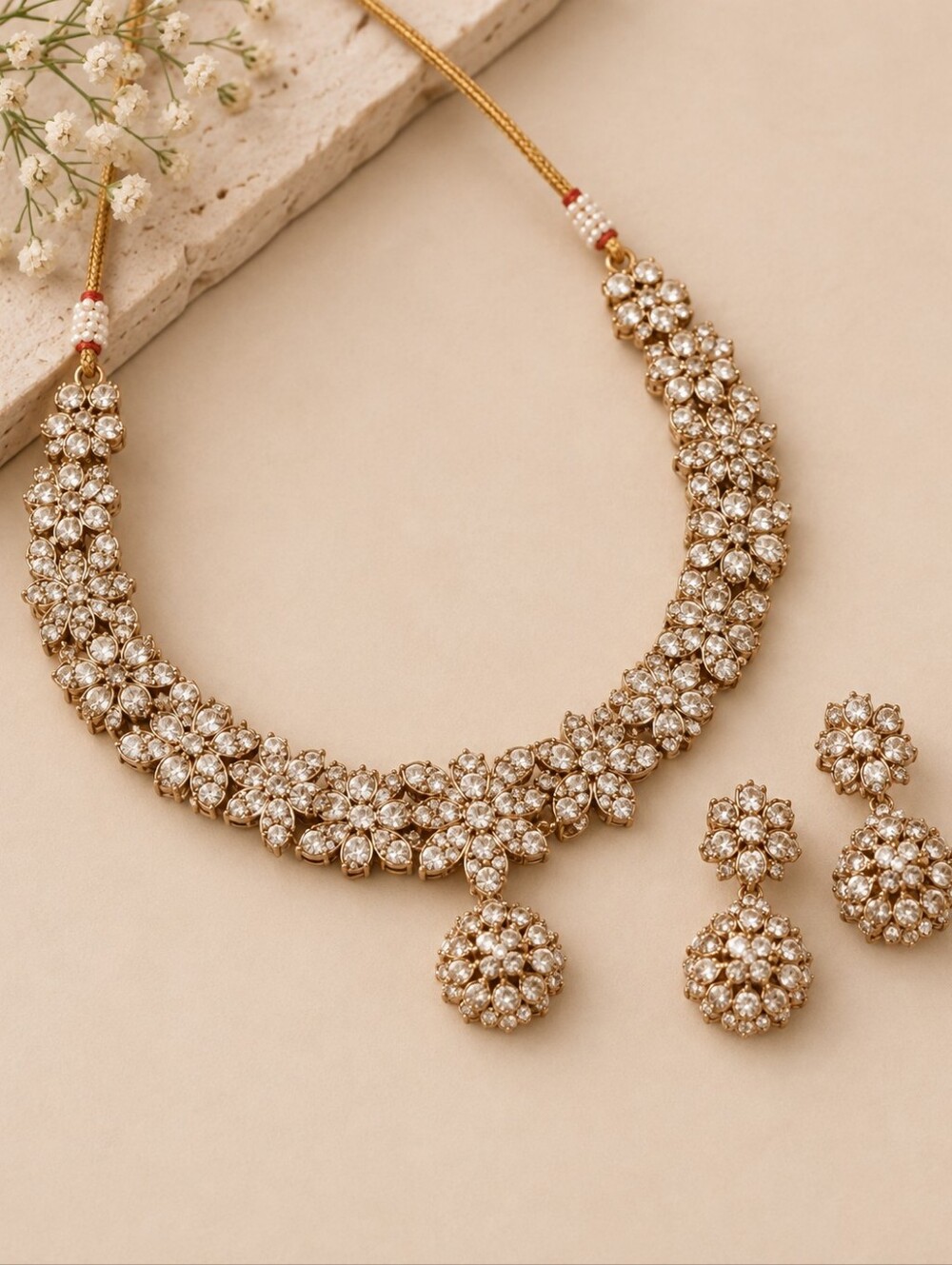 Copper Gold Kundan Zircon Necklace Set with Matching Earrings